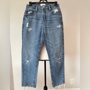 Frame le original button fly distressed high waist ankle crop denim jean size 26